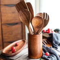 Utensil Holder Teak Wood Vertical Stand Moisture-Resistant