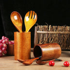 Utensil Holder Teak Wood Vertical Stand Moisture-Resistant