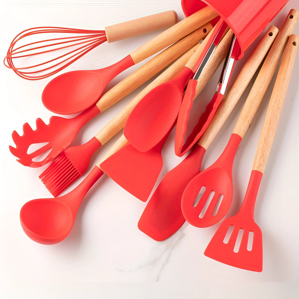 Utensil Set 12-Piece Silicone Bamboo Handles