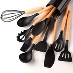 Utensil Set 12-Piece Silicone Bamboo Handles
