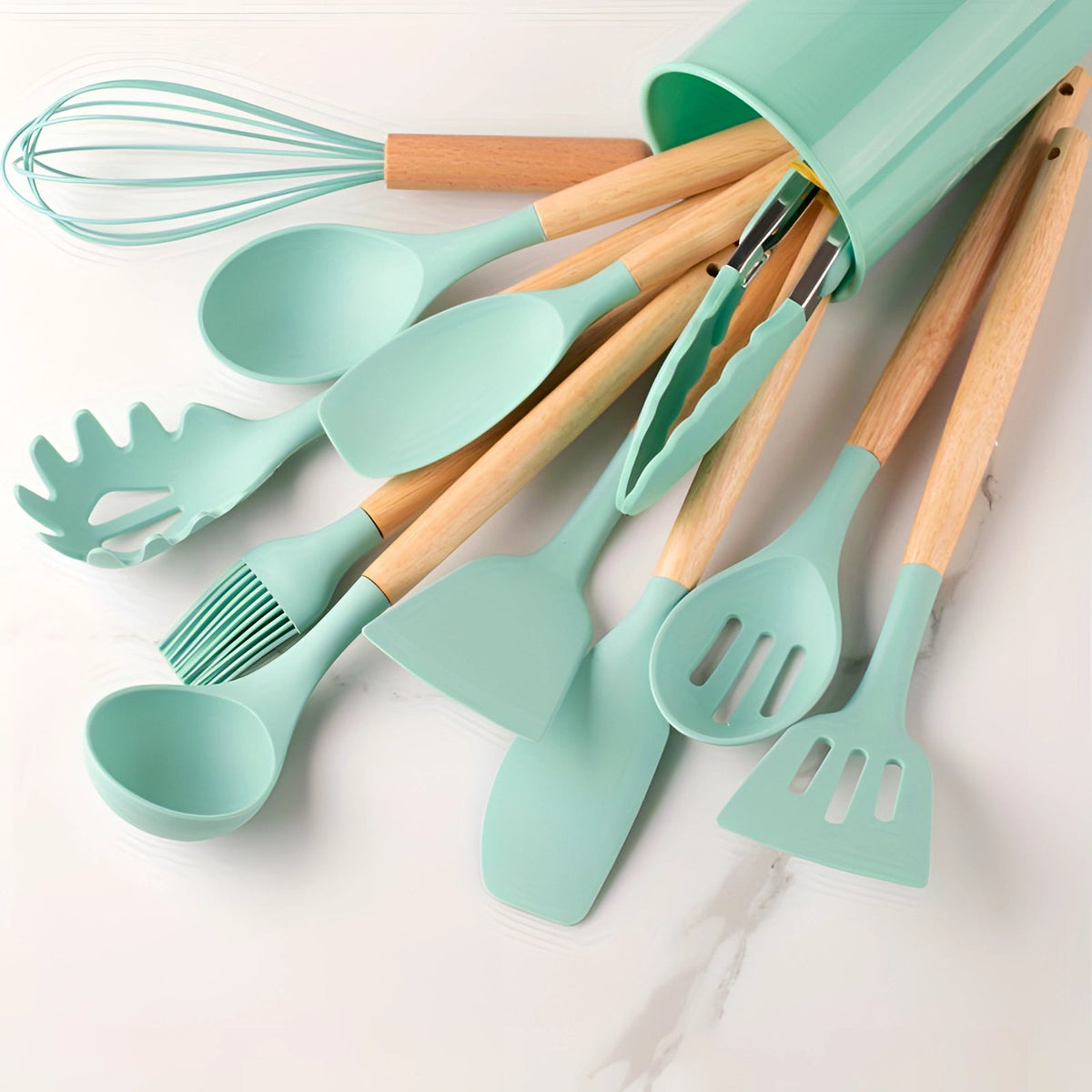 Utensil Set 12-Piece Silicone Bamboo Handles