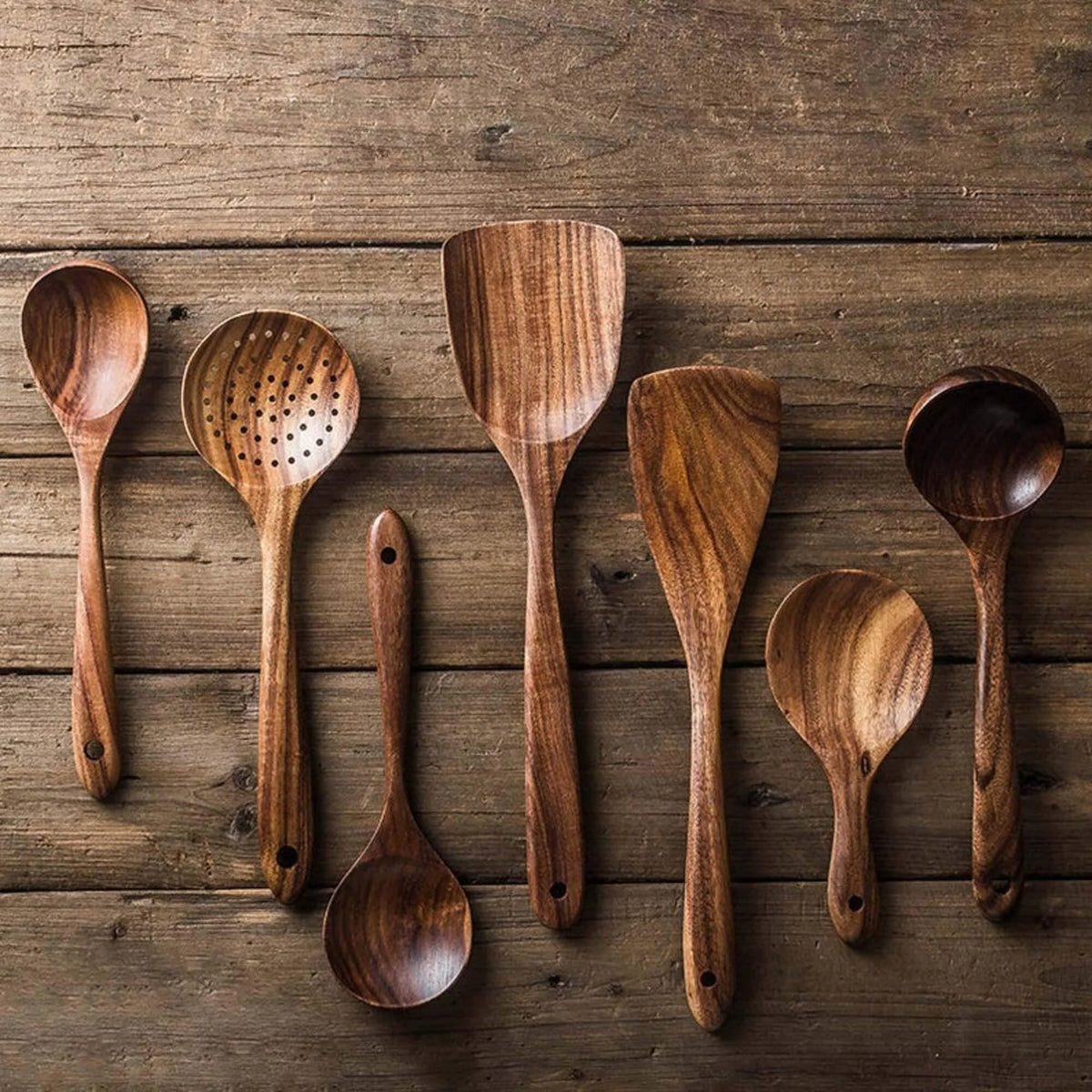 Utensil Set 7-Piece Teak Wood Non-Stick Safe