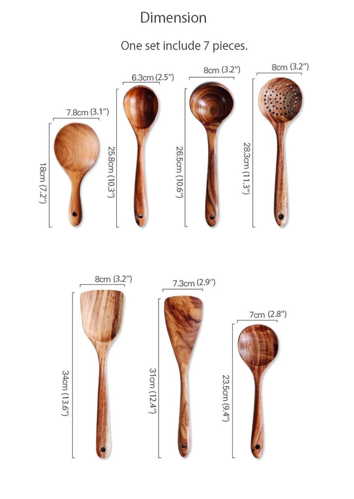 Utensil Set 7-Piece Teak Wood Non-Stick Safe