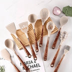 Utensil Set Heat-Resistant & Non-Stick Silicone Wood-Look Handles