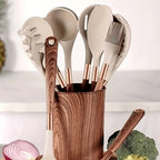 Utensil Set Heat-Resistant & Non-Stick Silicone Wood-Look Handles
