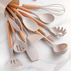 Utensil Set Heat-Resistant Silicone Bamboo Handles 12-Piece
