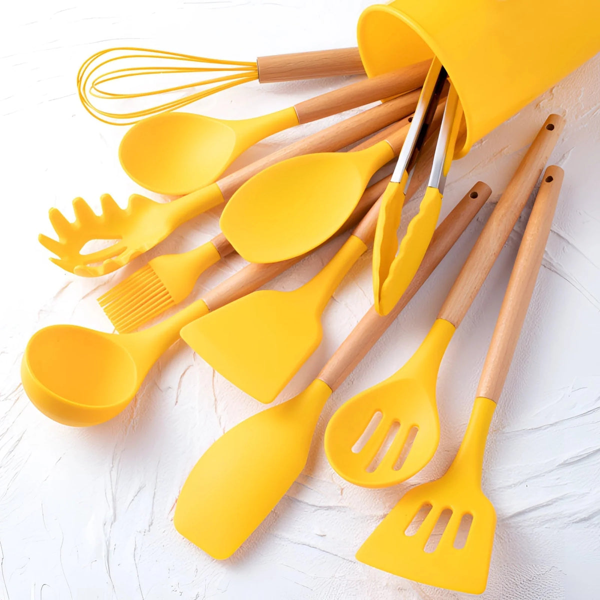Utensil Set Heat-Resistant Silicone Bamboo Handles 12-Piece