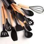 Utensil Set Heat-Resistant Silicone Bamboo Handles 12-Piece