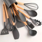 Utensil Set Heat-Resistant Silicone Bamboo Handles 12-Piece