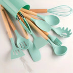 Utensil Set Heat-Resistant Silicone Bamboo Handles 12-Piece