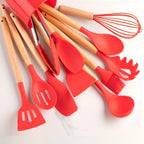 Utensil Set Heat-Resistant Silicone Bamboo Handles 12-Piece