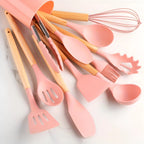 Utensil Set Heat-Resistant Silicone Bamboo Handles 12-Piece