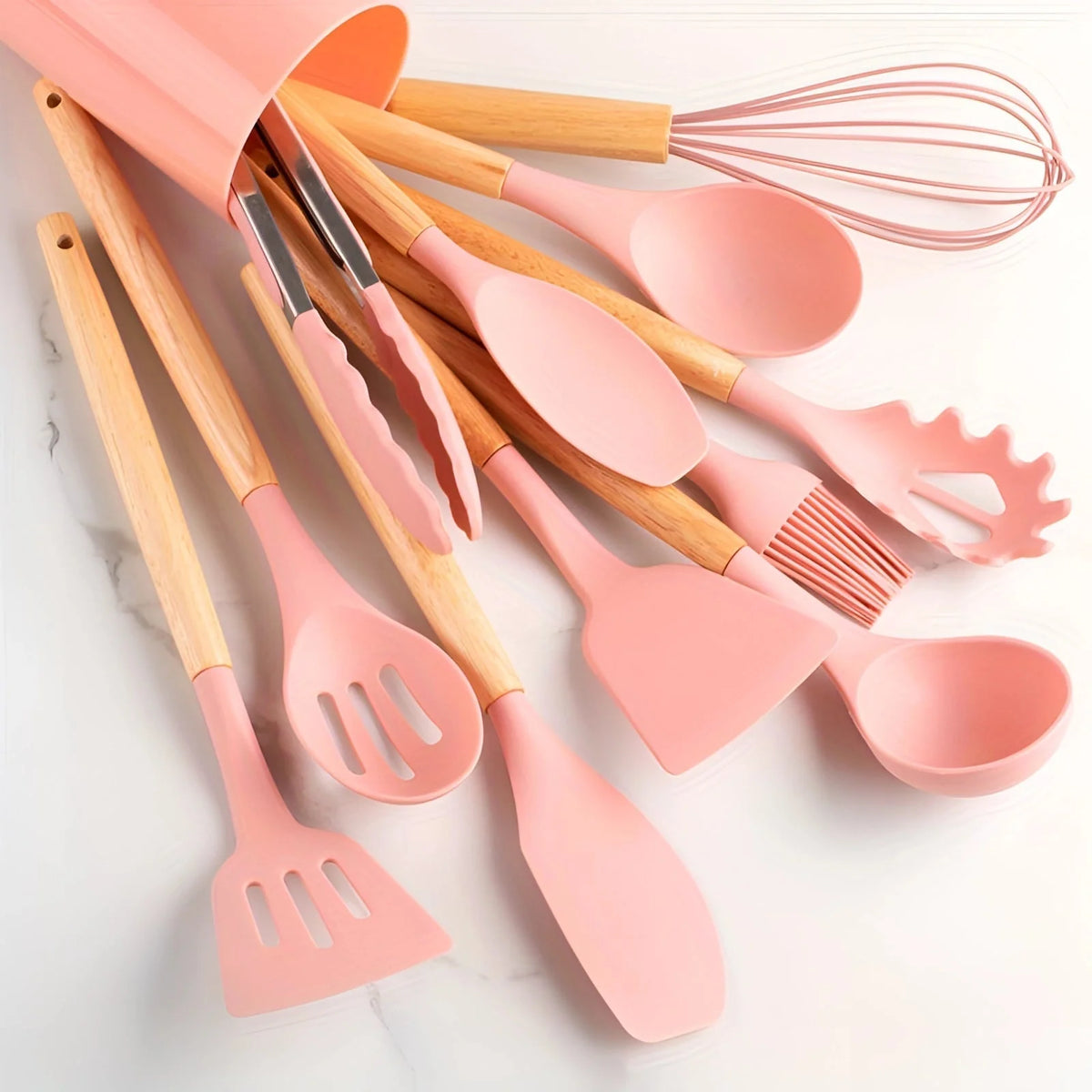 Utensil Set Heat-Resistant Silicone Bamboo Handles 12-Piece