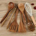 Utensil Set Natural Wood Ergonomic & Pan-Friendly 7 Piece