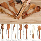 Utensil Set Natural Wood Ergonomic & Pan-Friendly 7 Piece