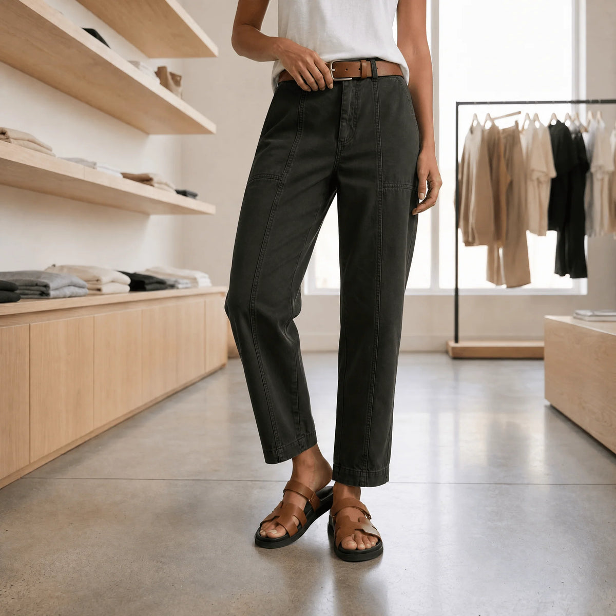 Utility Pants High-Waist Tapered Leg Deep Pockets