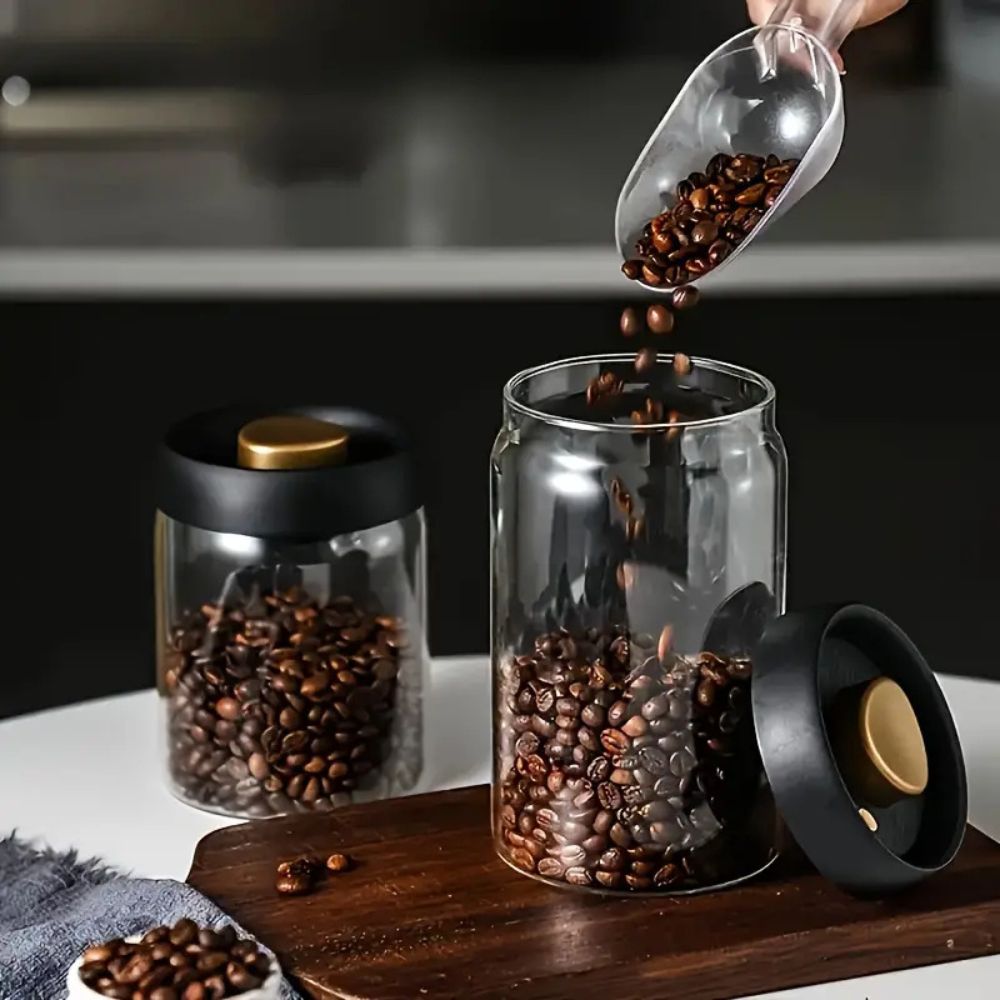 Vacuum-Sealed Clear Glass Coffee Canister