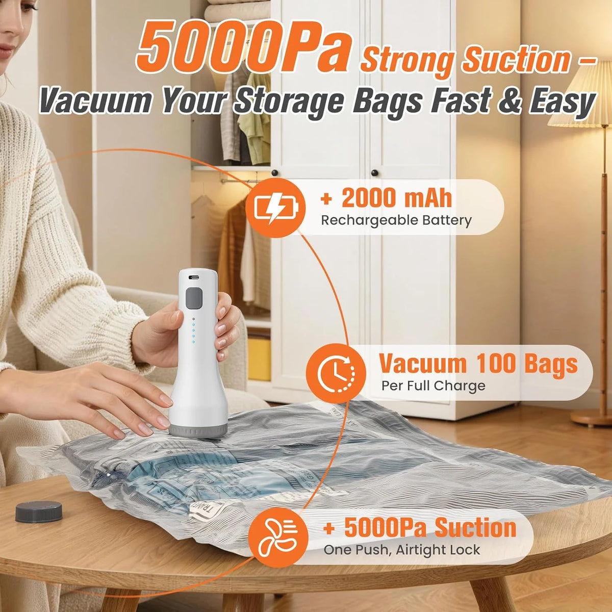 Vacuum Storage Bags Rechargeable Pump Zipper Seal
