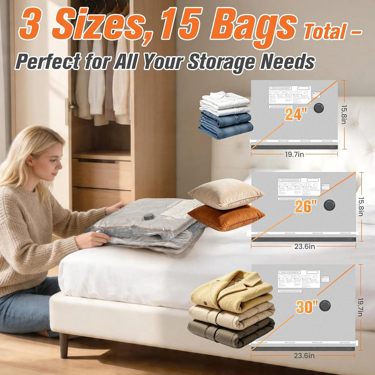 Vacuum Storage Bags Rechargeable Pump Zipper Seal