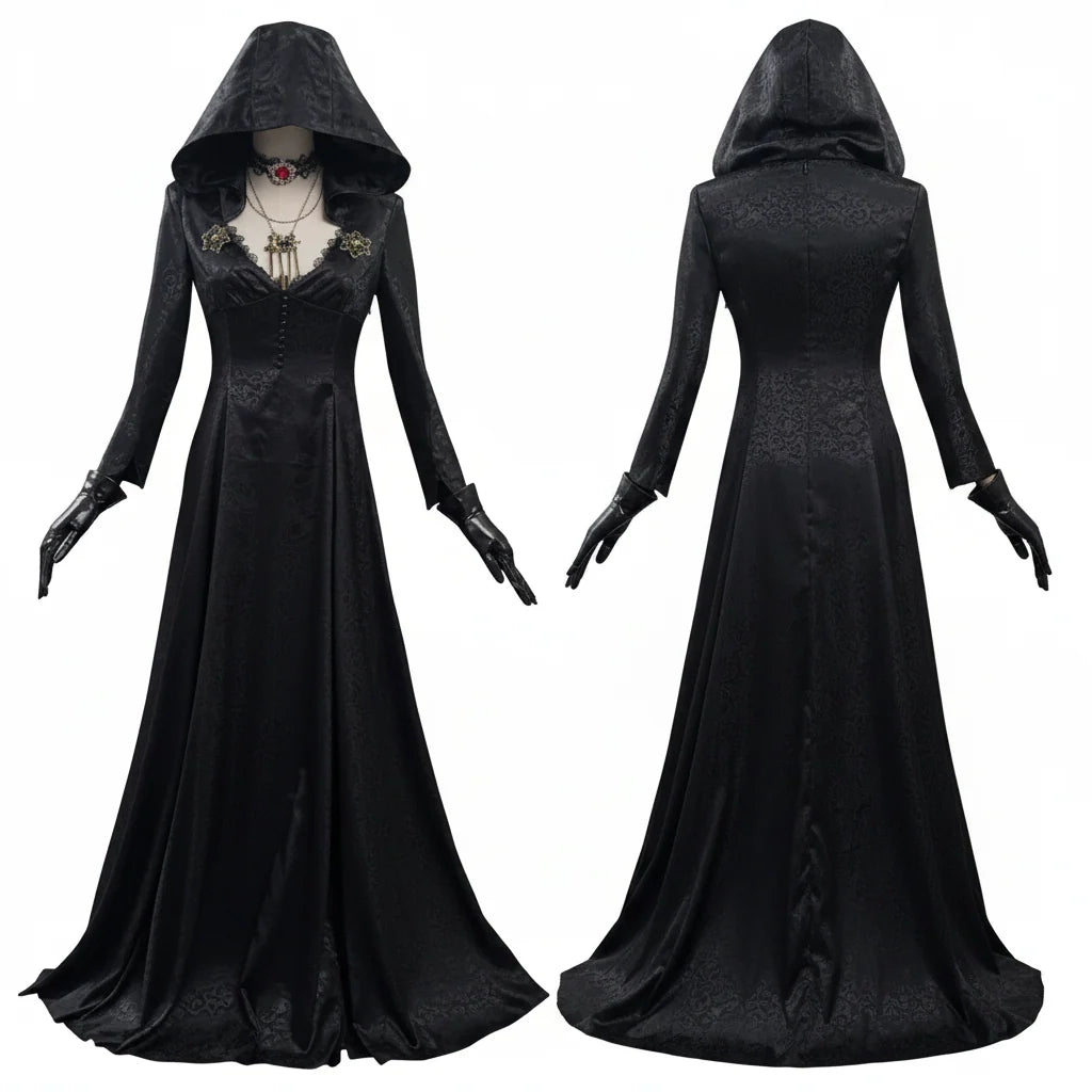 Vampire Cosplay Costume Jacquard Coat & Floor-Length Satin Gown