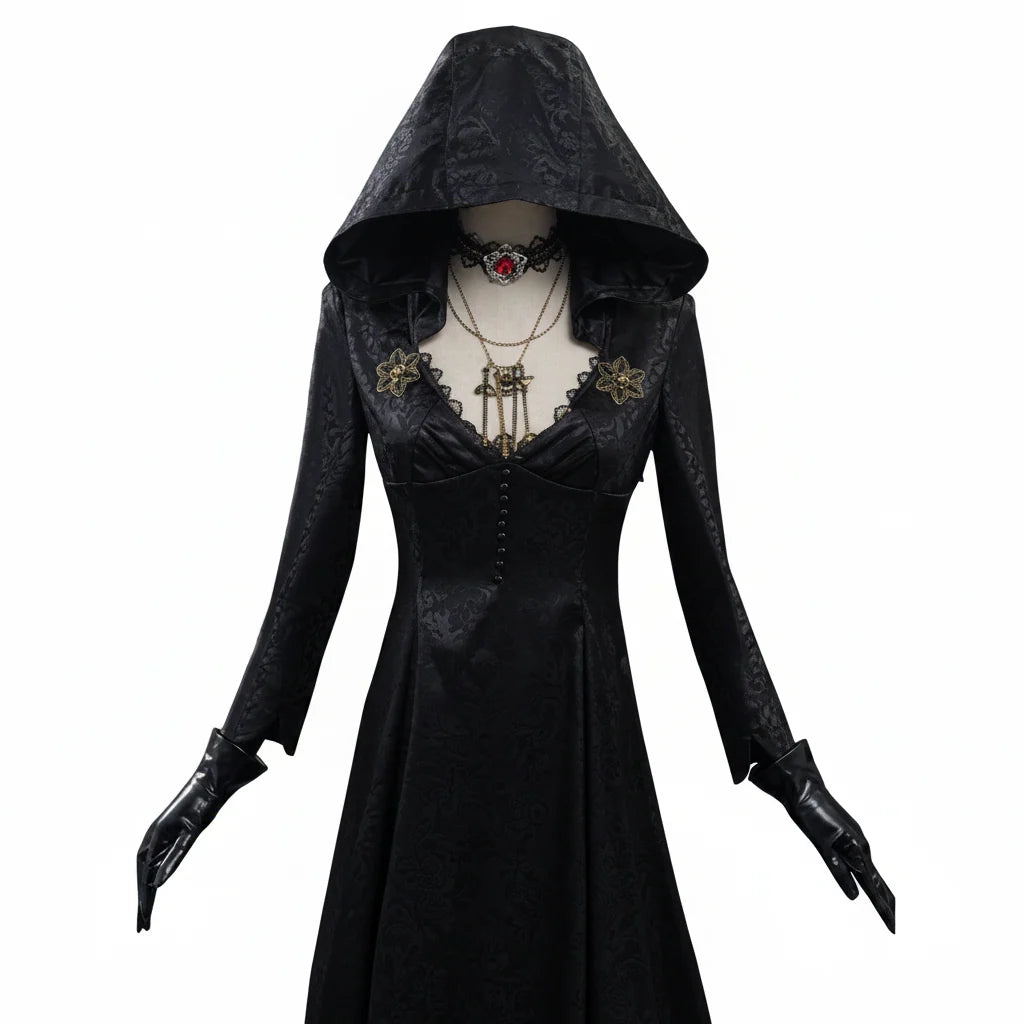 Vampire Cosplay Costume Jacquard Coat & Floor-Length Satin Gown