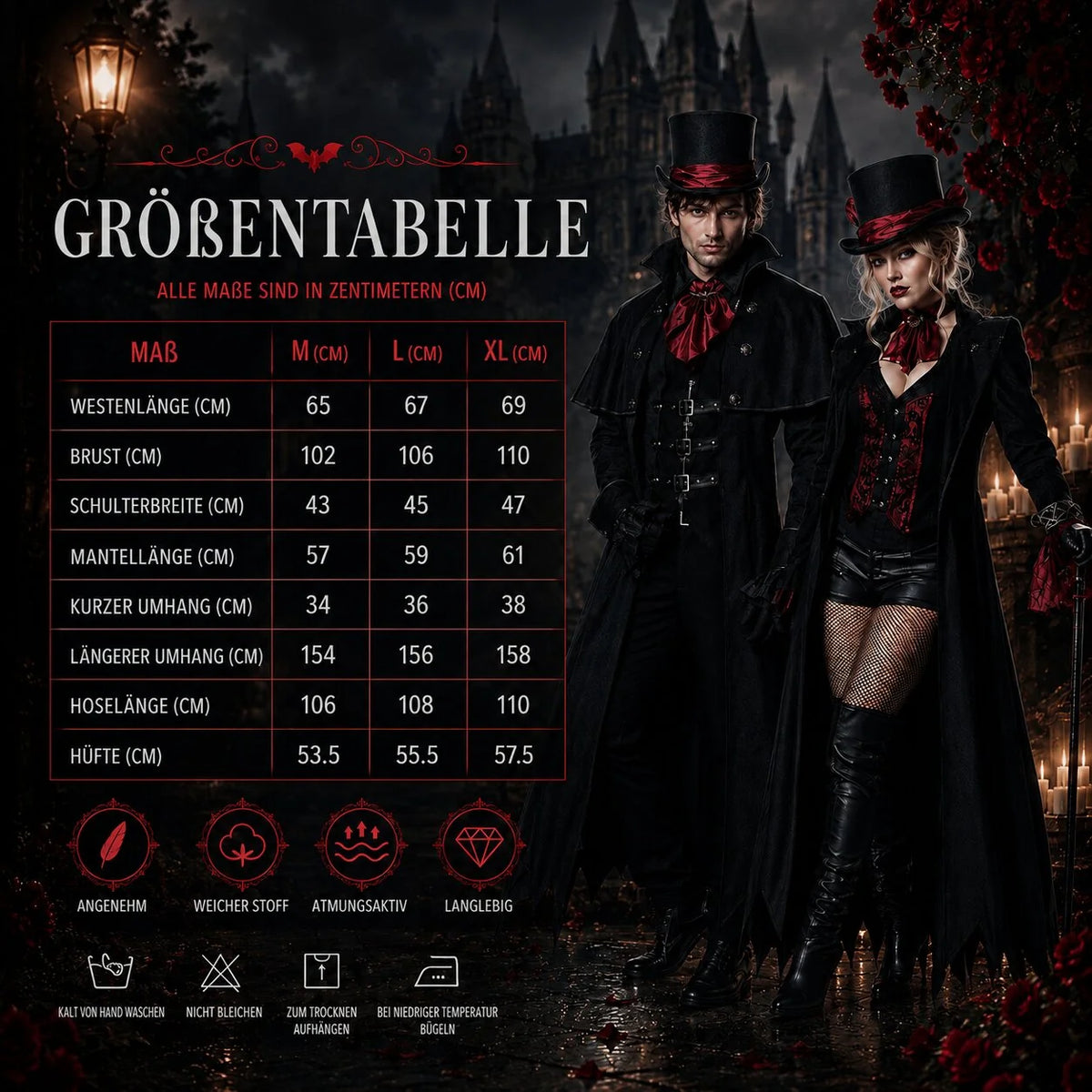 Vampire Costume Classic Halloween Unisex Outfit