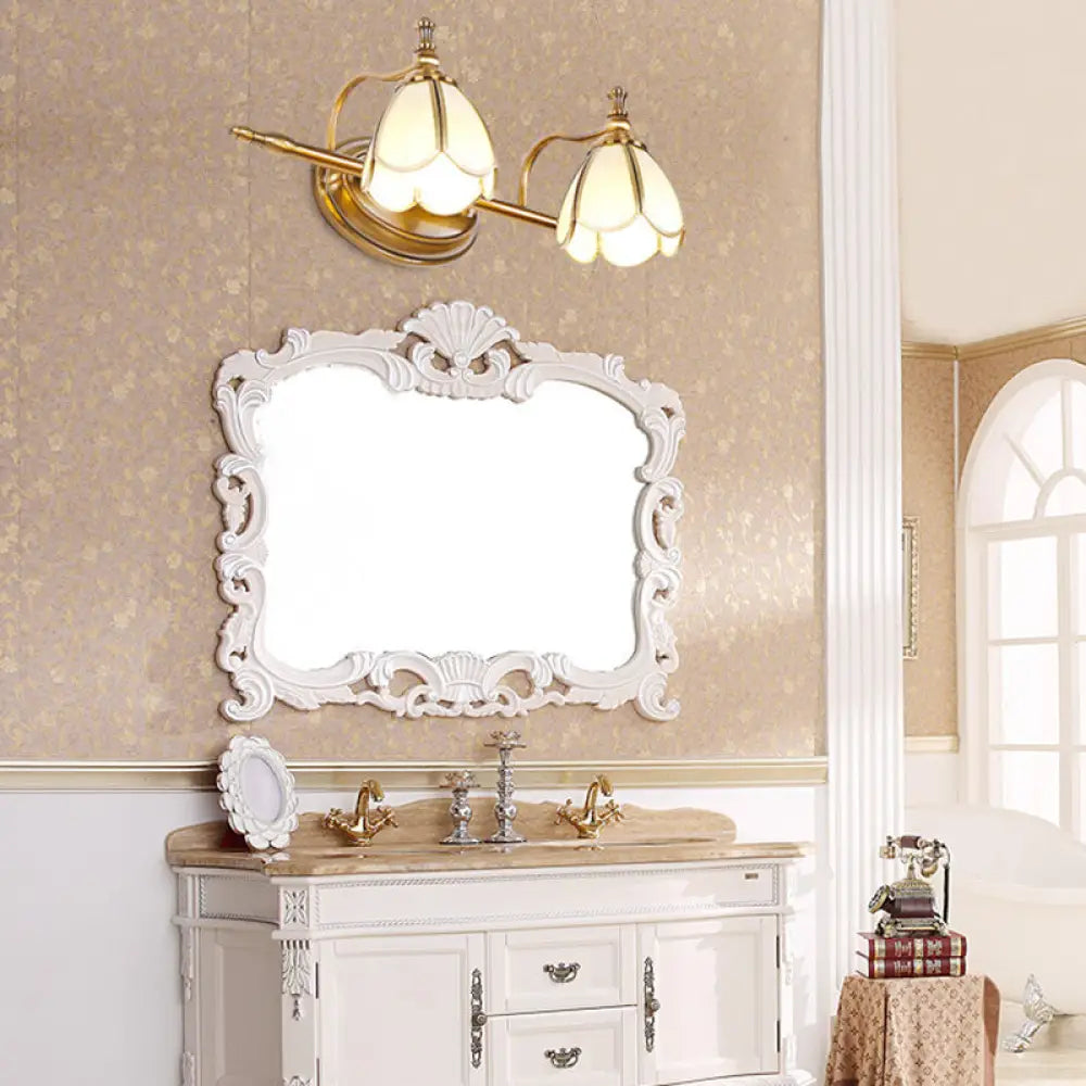 Vanity Light Scalloped Opal Glass Brass Finish