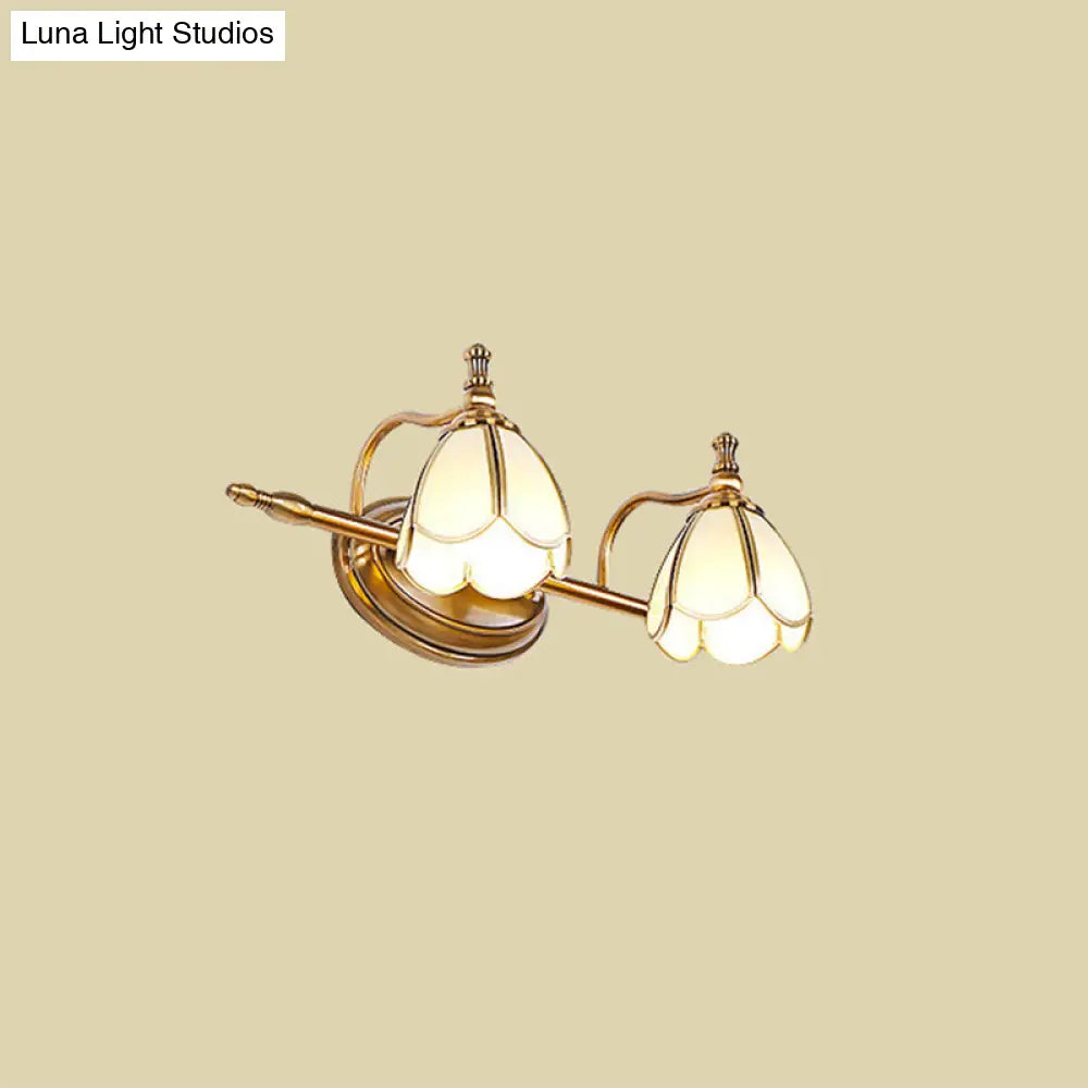 Vanity Light Scalloped Opal Glass Brass Finish