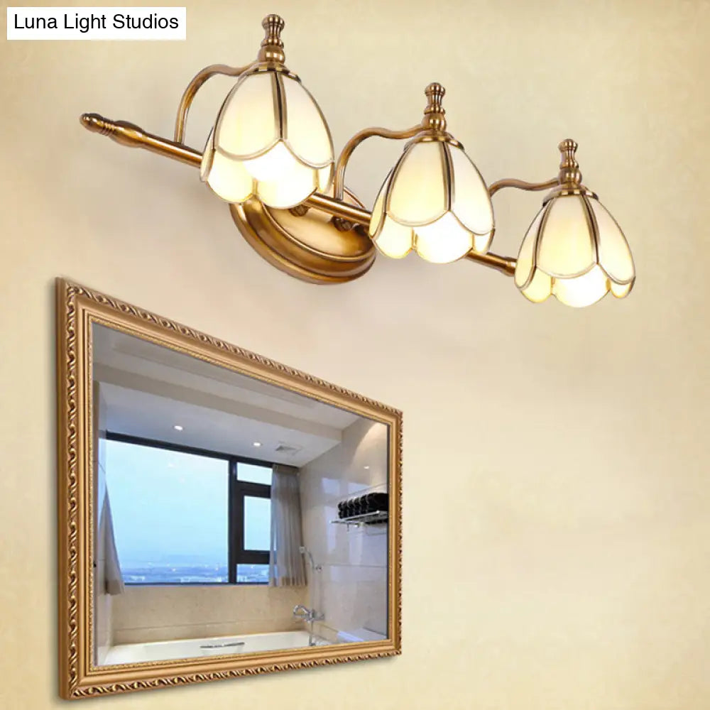 Vanity Light Scalloped Opal Glass Brass Finish
