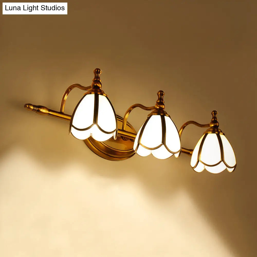 Vanity Light Scalloped Opal Glass Brass Finish
