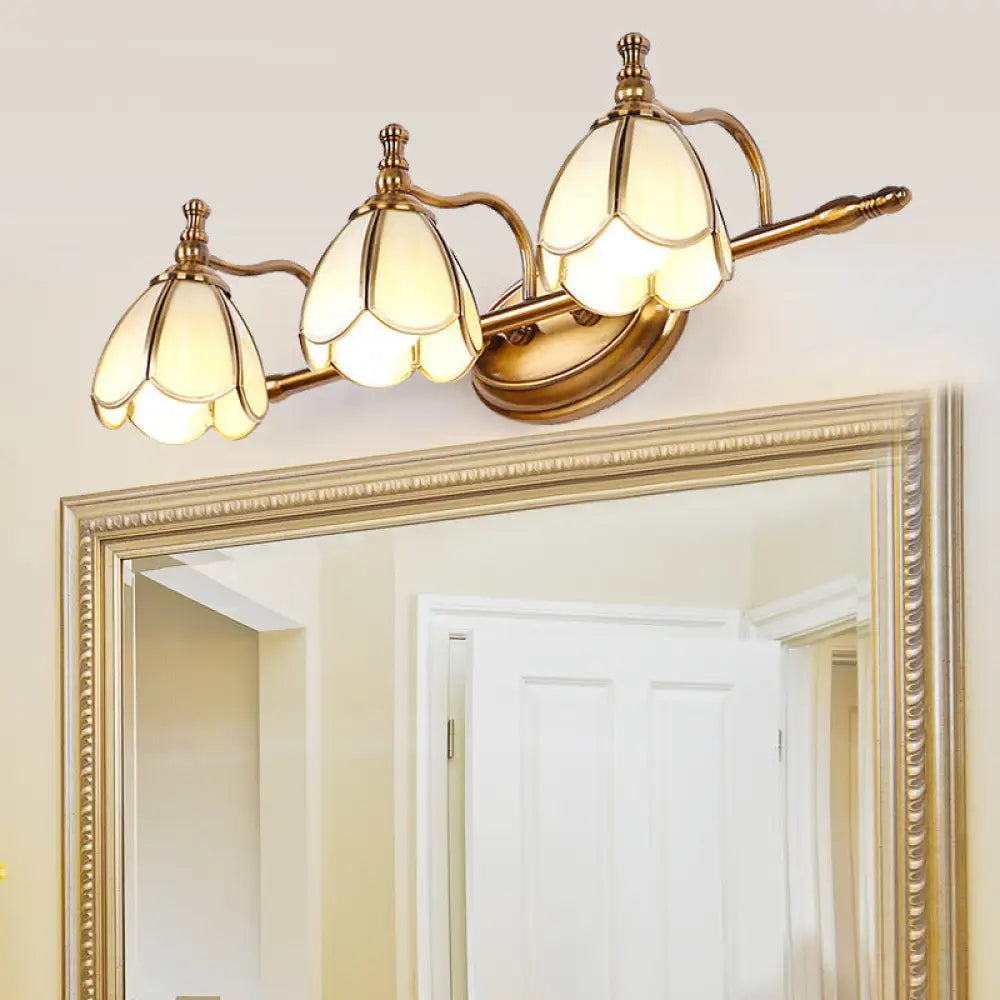 Vanity Light Scalloped Opal Glass Brass Finish