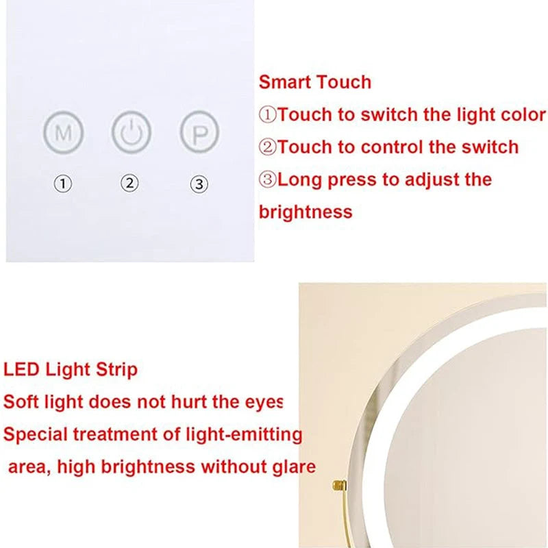 Vanity Mirror Dimmable LED 3 Color Modes Rechargeable