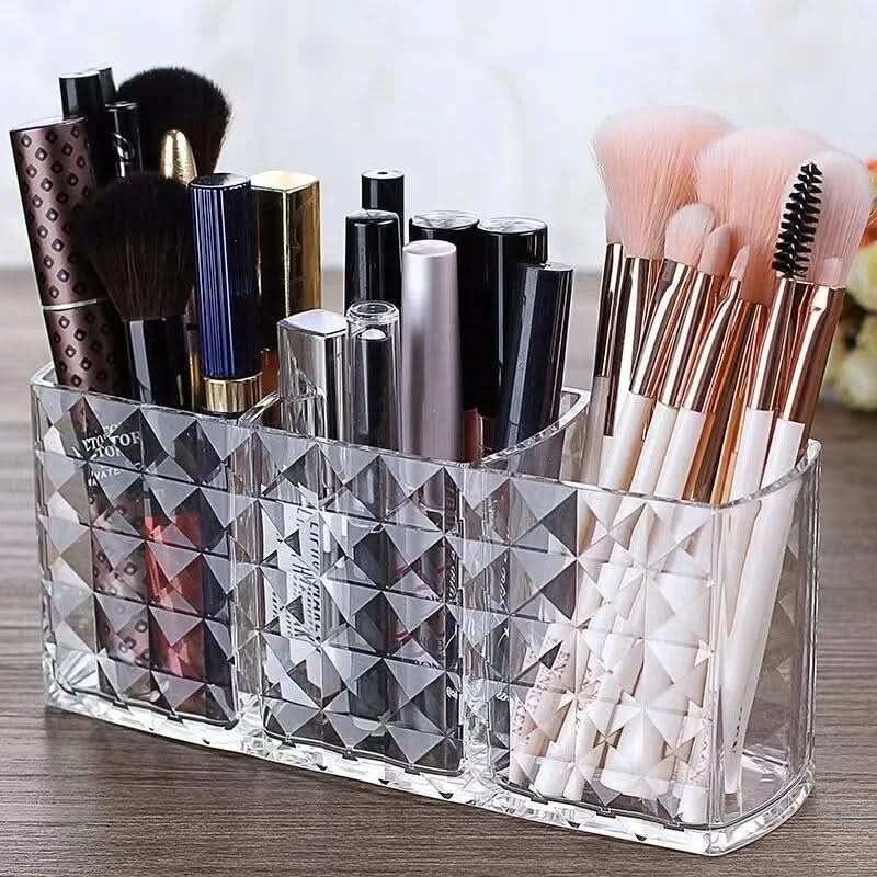 Vanity Organizer Mirrored Diamond Pattern 3 Compartments