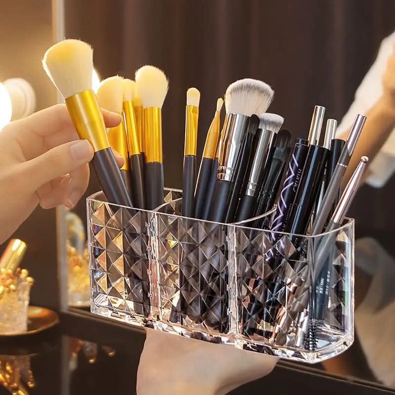 Vanity Organizer Mirrored Diamond Pattern 3 Compartments