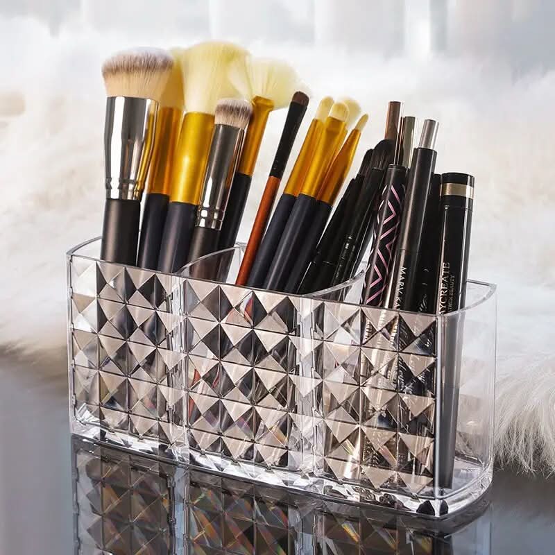 Vanity Organizer Mirrored Diamond Pattern 3 Compartments