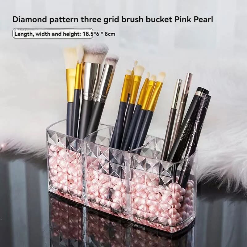 Vanity Organizer Mirrored Diamond Pattern 3 Compartments