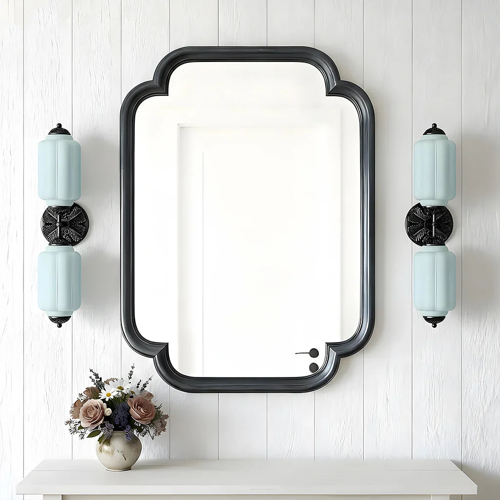 Vanity Wall Light Art Deco Milk Glass Brushed Brass