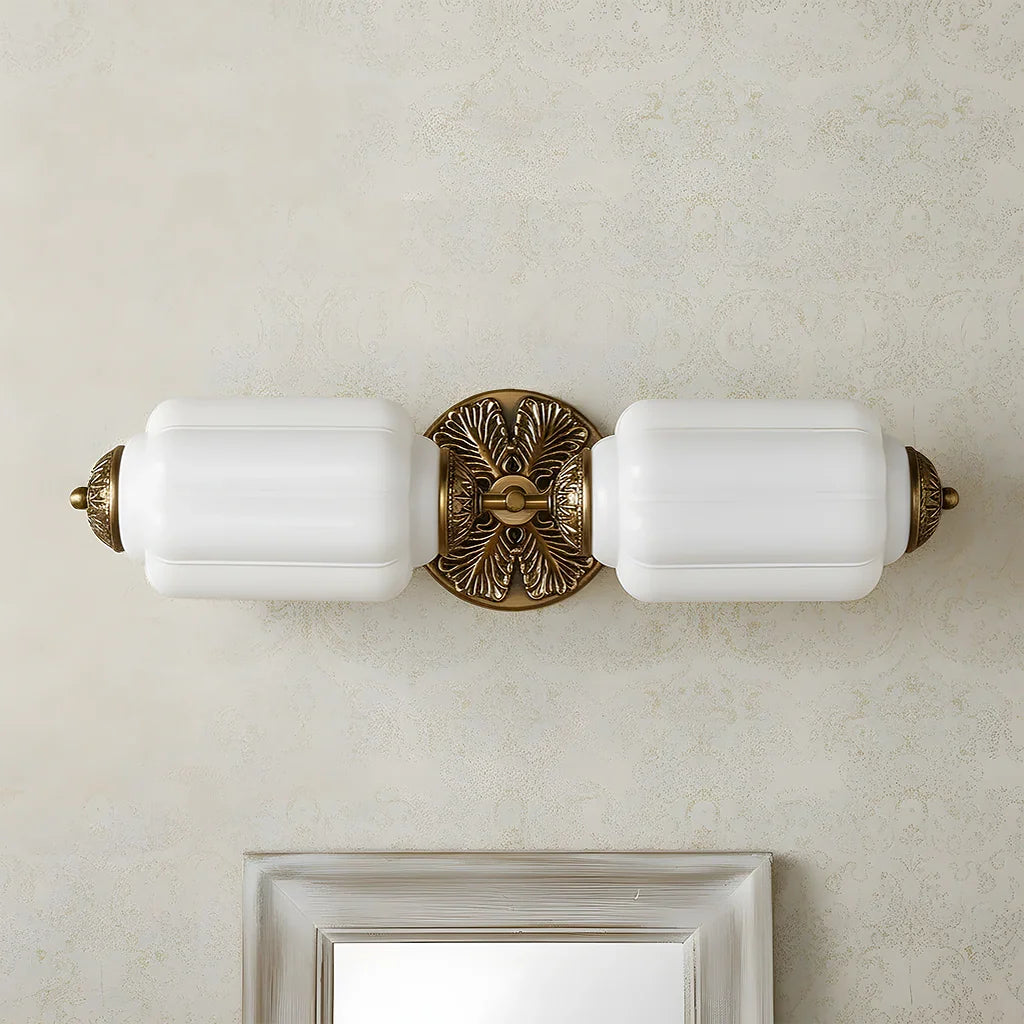 Vanity Wall Light Art Deco Milk Glass Brushed Brass