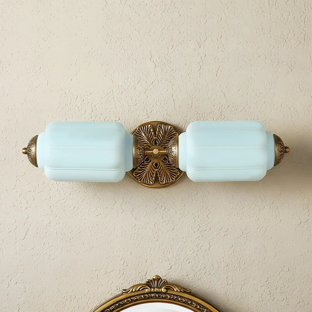 Vanity Wall Light Art Deco Milk Glass Brushed Brass