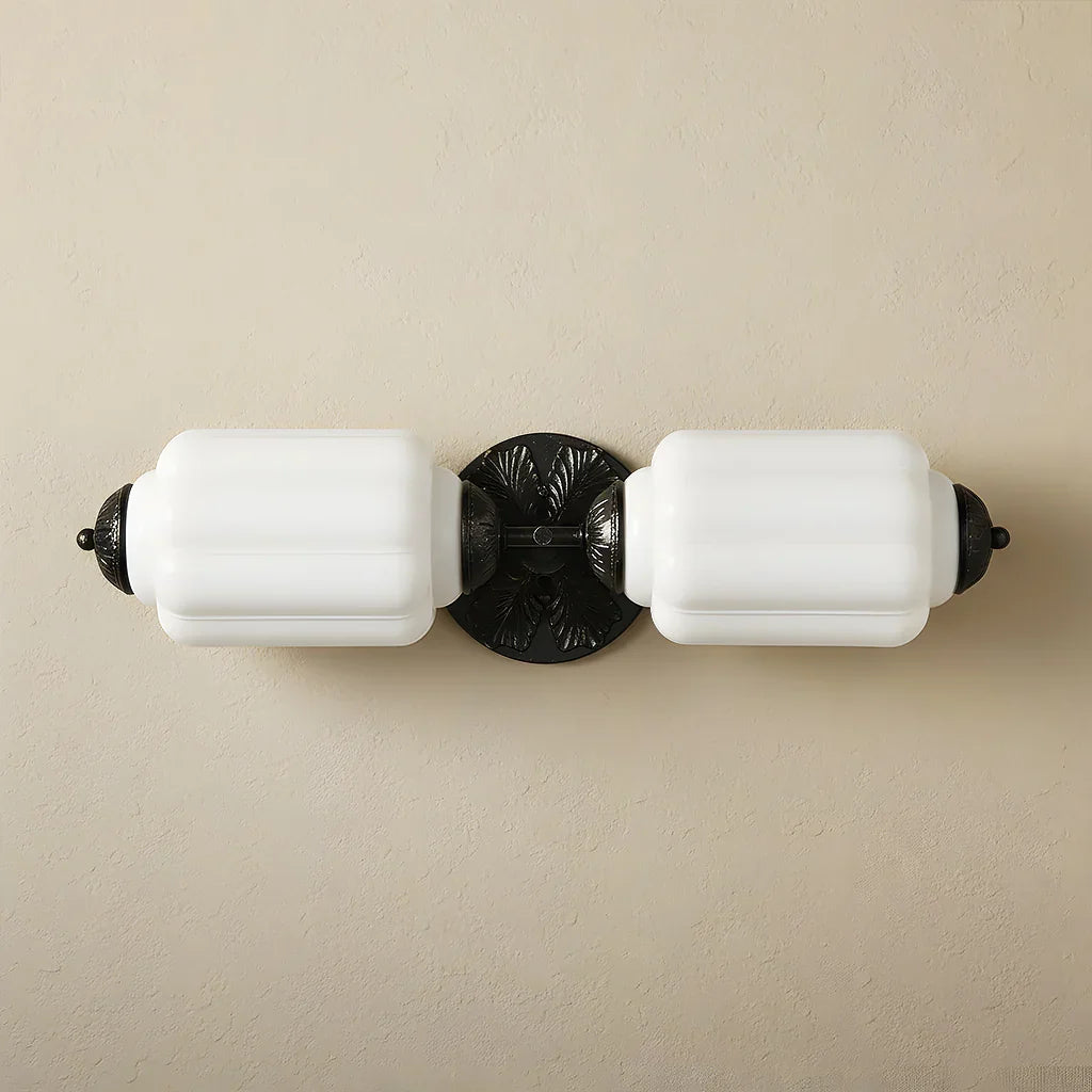 Vanity Wall Light Art Deco Milk Glass Brushed Brass