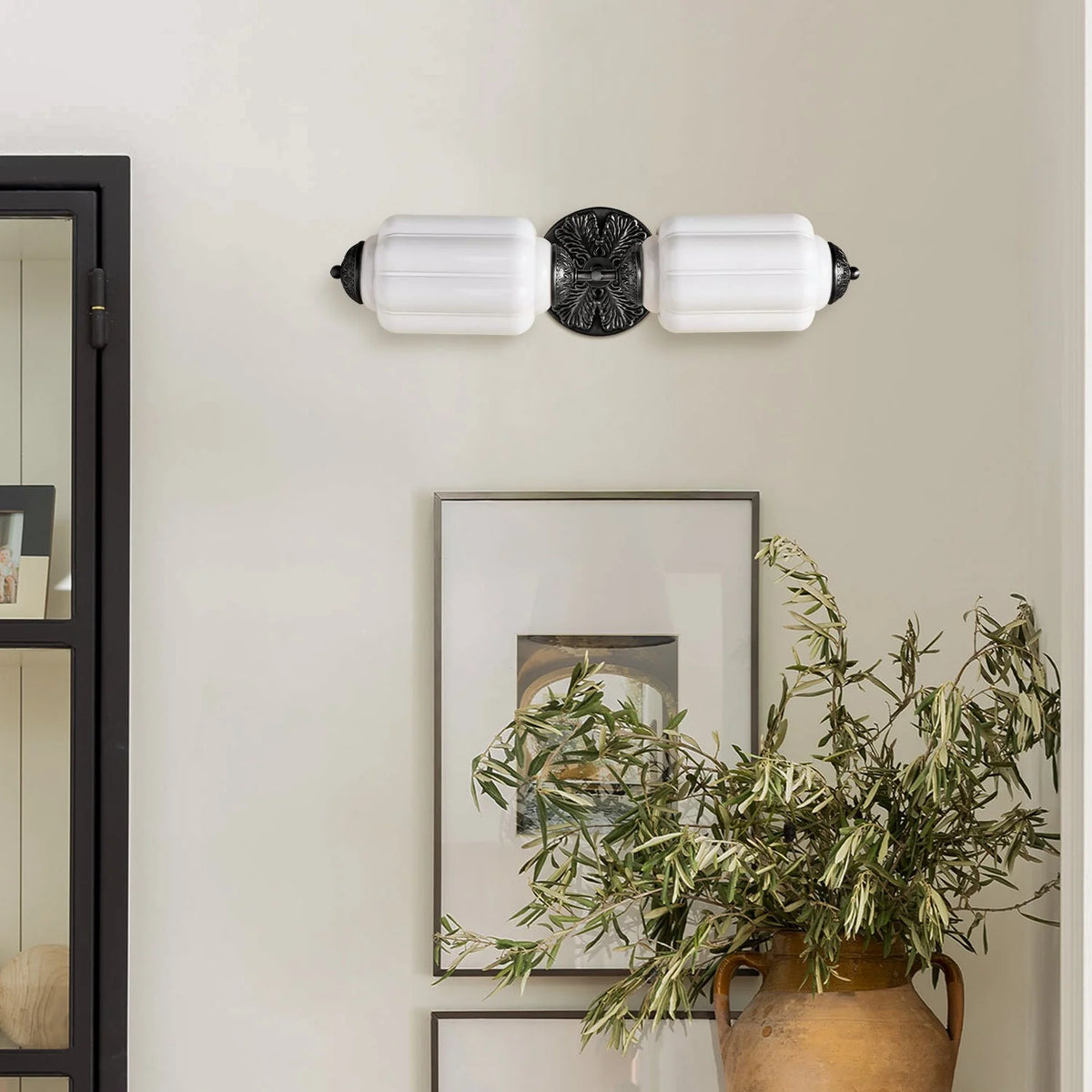 Vanity Wall Light Art Deco Milk Glass Brushed Brass