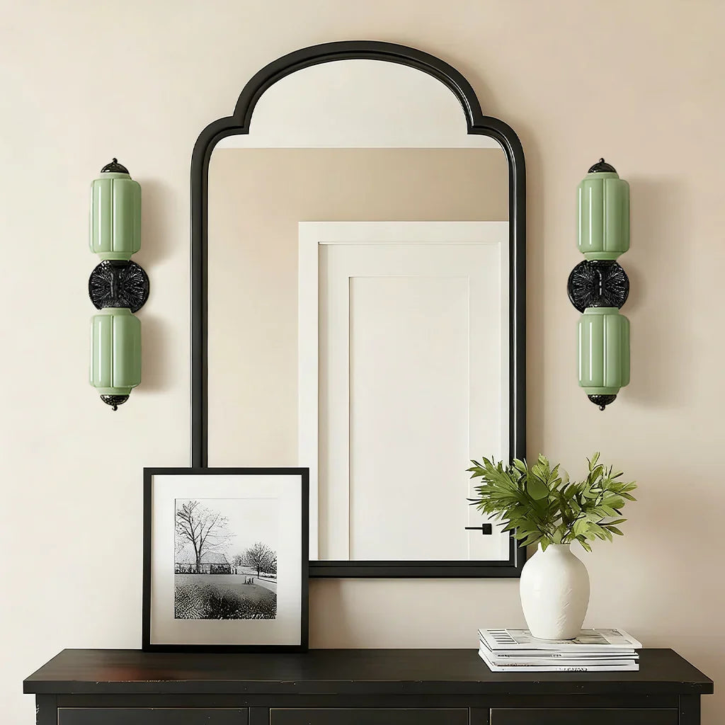 Vanity Wall Light Art Deco Milk Glass Brushed Brass