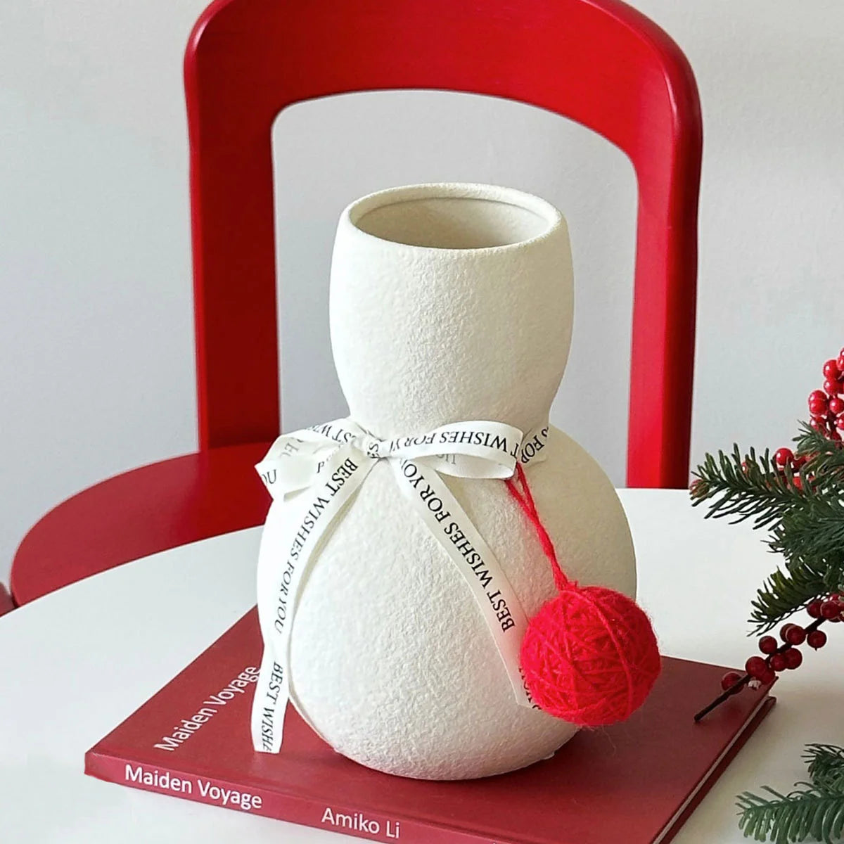 Vase Ceramic Snowman Design Smooth Surface
