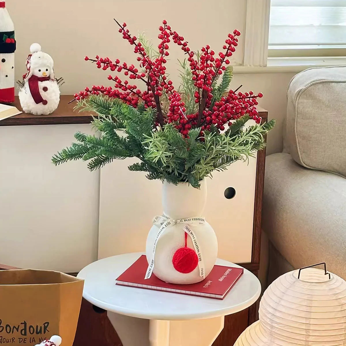 Vase Ceramic Snowman Design Smooth Surface