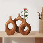 Vase Handcrafted Natural Wood Tabletop Decor