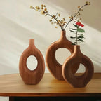 Vase Handcrafted Natural Wood Tabletop Decor