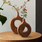 Vase Handcrafted Natural Wood Tabletop Decor