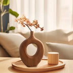 Vase Handcrafted Natural Wood Tabletop Decor