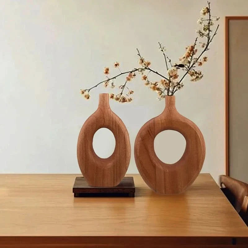 Vase Handcrafted Natural Wood Tabletop Decor