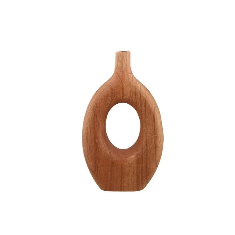 Vase Handcrafted Natural Wood Tabletop Decor